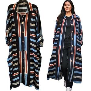 OKCU Striped Multicolor Jacket Cover Up Kimono Women's Size XL Long Sleeve